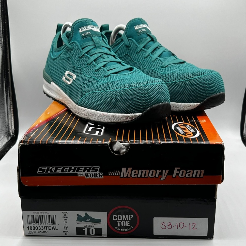 Skechers Bulklin Balran Womens Size 10 Teal Composite Toe Work Shoes Sneakers‎